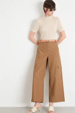 Dolcevita con maniche corte - Beige Bianco