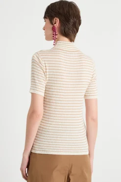 Dolcevita con maniche corte - Beige Bianco