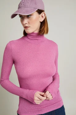 Dolcevita in jersey lamè - Rosa