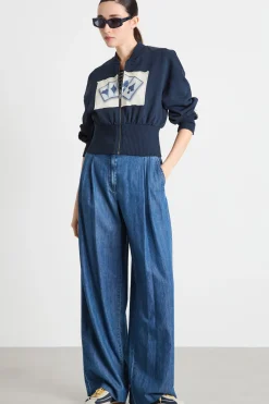 Felpa con patch e zip - Blu