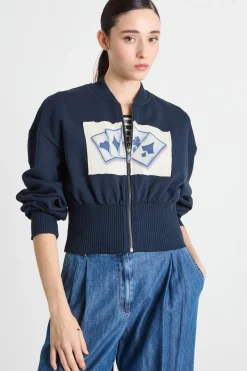 Felpa con patch e zip - Blu