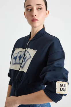 Felpa con patch e zip - Blu