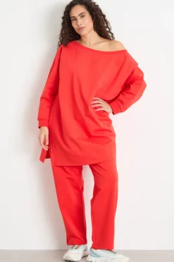 Felpa con spacchi - Rosso