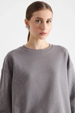 Felpa con strass - Grigio