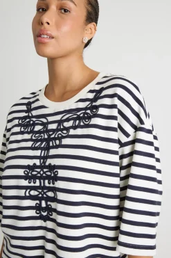 Felpa in jersey con ricami - Bianco Blu