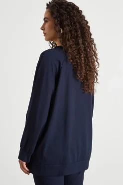 Felpa in jersey con zip diagonale - Blu