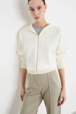 Felpa jacquard con cappuccio - Bianco