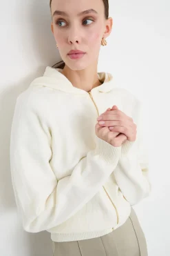 Felpa jacquard con cappuccio - Bianco