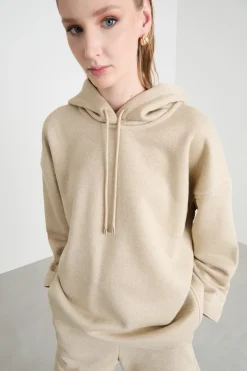 Felpa oversize con cappuccio - Beige