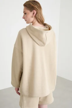 Felpa oversize con cappuccio - Beige