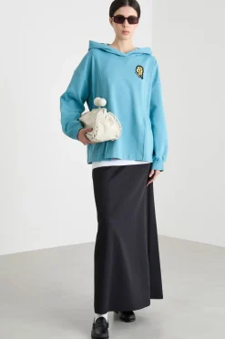 Felpa oversize con patch e cappuccio - Azzurro