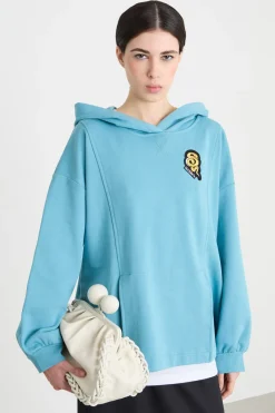 Felpa oversize con patch e cappuccio - Azzurro