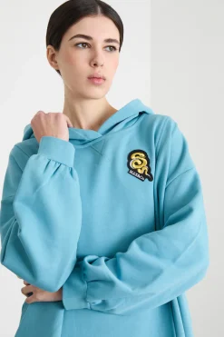Felpa oversize con patch e cappuccio - Azzurro