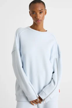 Felpa oversize con zip sulle maniche - Azzurro