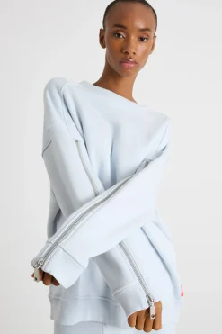 Felpa oversize con zip sulle maniche - Azzurro