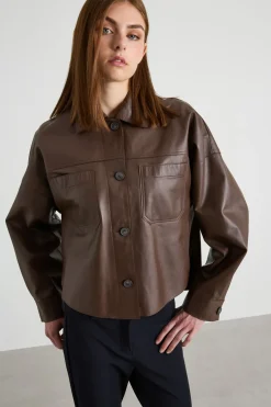 Giacca a camicia in vera nappa - Marrone