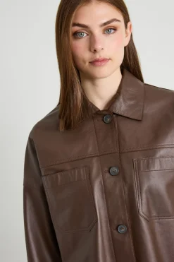 Giacca a camicia in vera nappa - Marrone