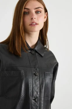 Giacca a camicia in vera nappa - Nero