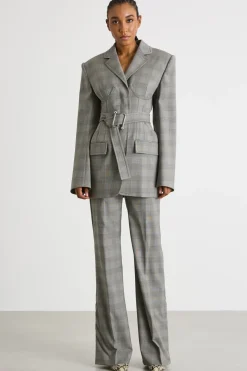 Giacca aderente con cintura - Grigio
