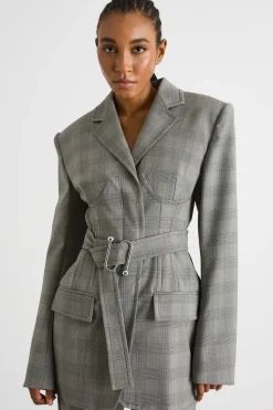 Giacca aderente con cintura - Grigio