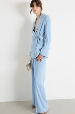 Giacca aderente in cady con nastro - Azzurro