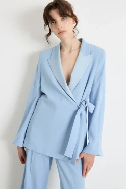 Giacca aderente in cady con nastro - Azzurro