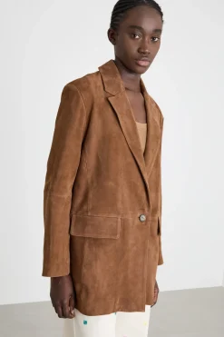 Giacca ampia in pelle - Marrone