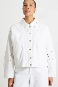 Giacca boxy con ricami sangallo - Bianco