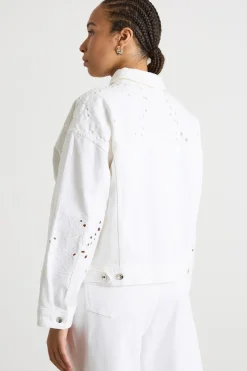 Giacca boxy con ricami sangallo - Bianco