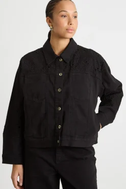 Giacca boxy con ricami sangallo - Nero
