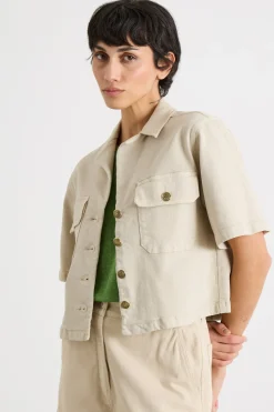 Giacca boxy in bull stretch - Beige