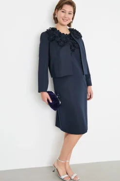 Giacca boxy in duchesse con ricami - Blu