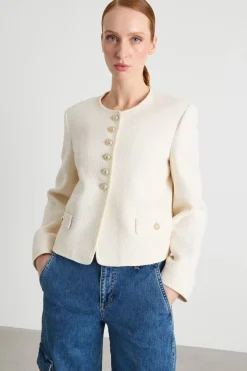 Giacca boxy in stuoia - Bianco