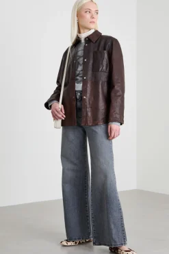 Giacca camicia in pelle - Marrone