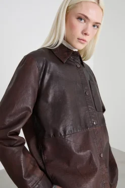 Giacca camicia in pelle - Marrone