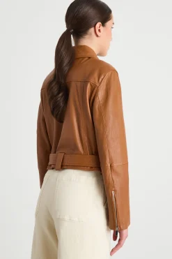 Giacca chiodo in pelle - Marrone