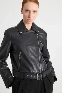Giacca chiodo in pelle - Nero