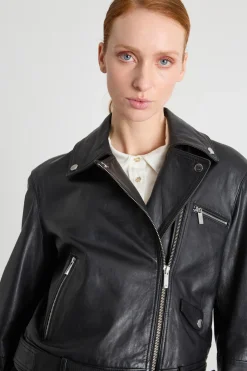 Giacca chiodo in pelle - Nero