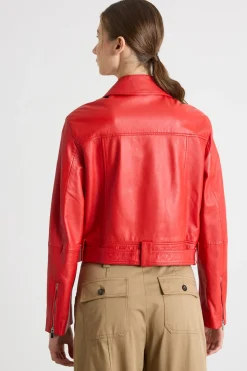 Giacca chiodo in pelle - Rosso