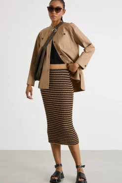Giacca con colletto alla coreana in twill antigoccia - Cammello