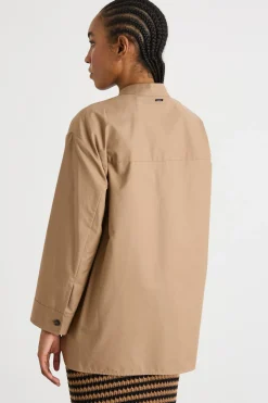 Giacca con colletto alla coreana in twill antigoccia - Cammello