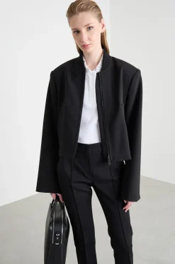Giacca con zip e collo a bomber - Nero