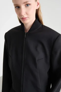 Giacca con zip e collo a bomber - Nero