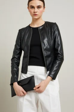 Giacca con zip spalmata - Nero