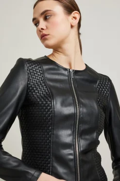 Giacca con zip spalmata - Nero