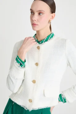 Giacca corta con frange lungo i bordi - Bianco