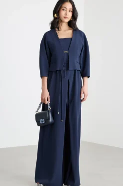 Giacca crop aderente in cady - Blu