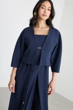 Giacca crop aderente in cady - Blu