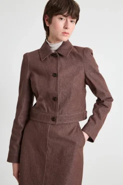 Giacca crop dalla linea boxy - Marrone
