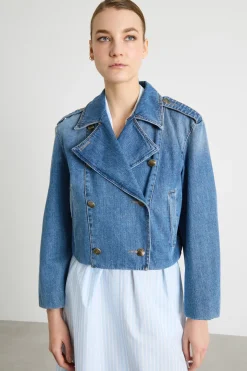 Giacca crop in jeans - Azzurro